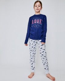 Pijama infantil y juvenil algodón Interlock. Love - Tobogan